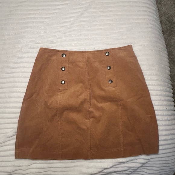 Hippie Rose Saddle Brown Corduroy Button Front Mini Skirt - Picture 2 of 3